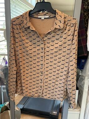 Boden Beige Top with Black Dachshund Print